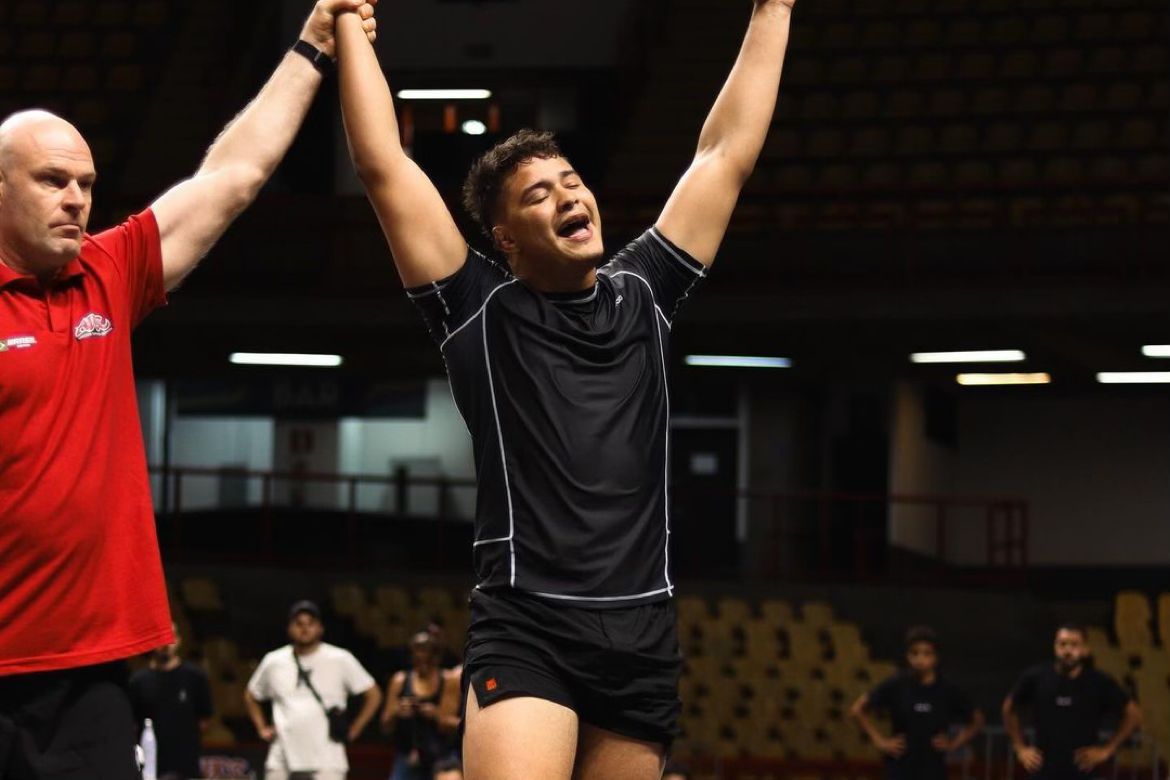 Felipe Costa vibra com a vitória no ADCC Trials. Foto: BJJ Wars