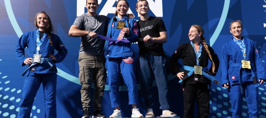 Ivan Rocha, Camila Almeida e Gregor Rocha no Pan 2026 da IBJJF. Foto: Reprodução