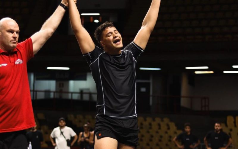 Felipe Costa vibra com a vitória no ADCC Trials. Foto: BJJ Wars